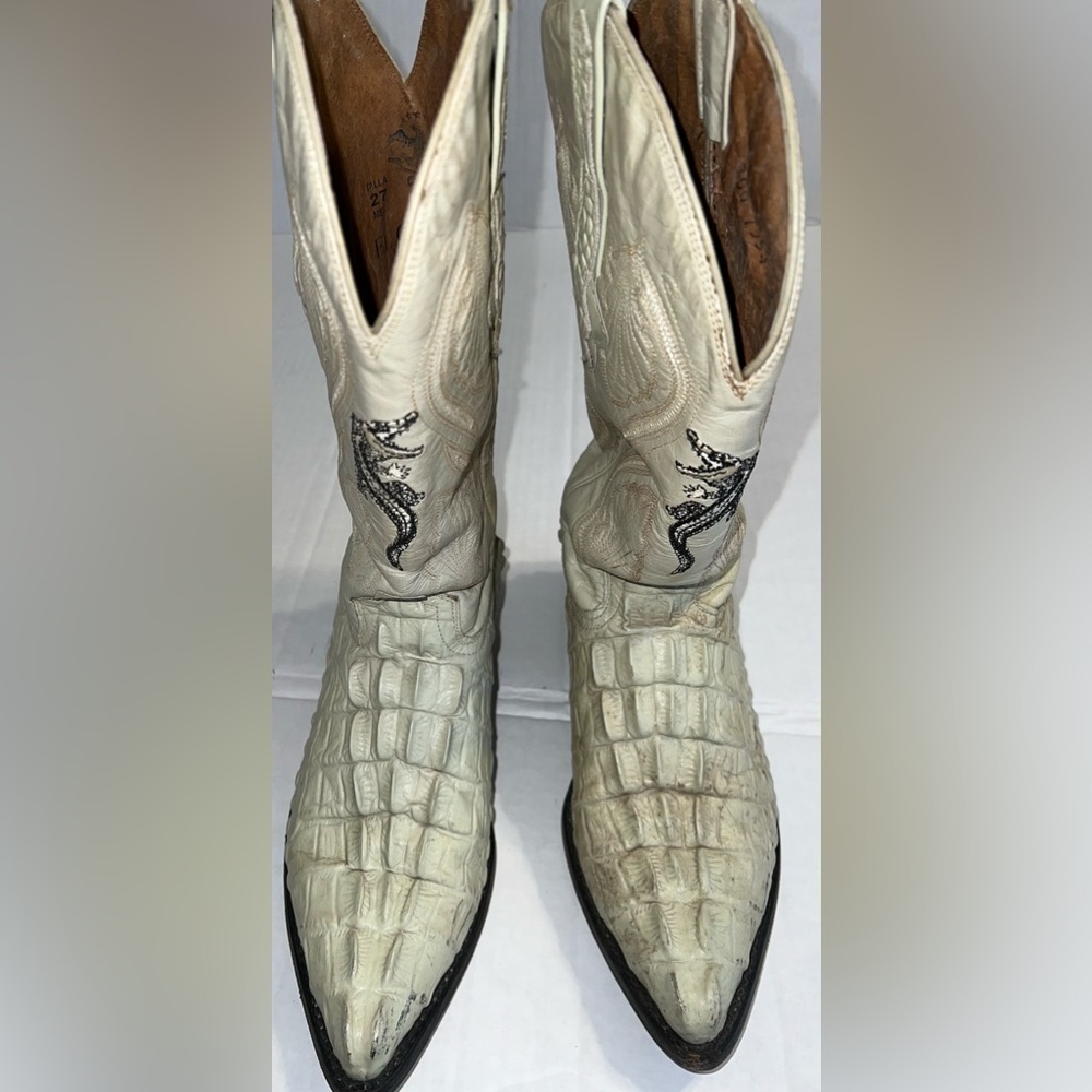 El General Croco Leather Off White Cowboy Boots Men Sz 7 (Women approx 9)